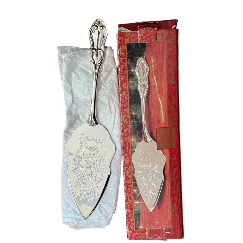 Home For The Holidays VTG‎ Silver Plate Cake Pie Server Christmas Greetings READ